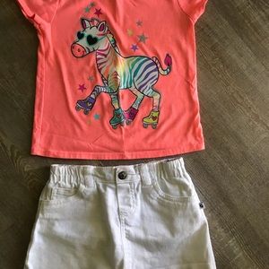 Garanimals melon colored top & white jean skirt